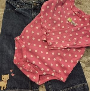 Gymboree jeans size 2t with Carters 24 month long sleeve onesie.
